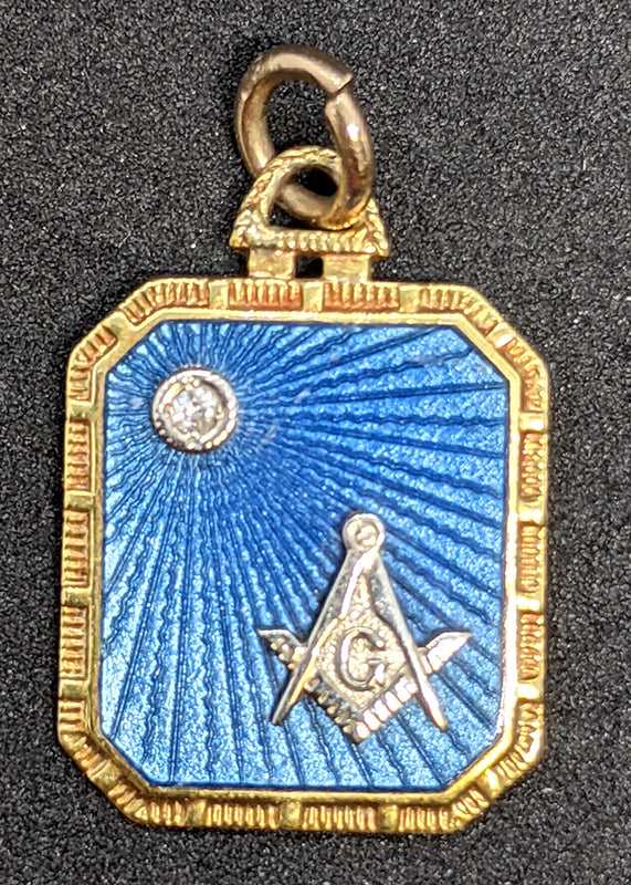 10 Kt Yellow Gold Blue Enamel & Diamond Masons Pendant - Grand Mason Lodge