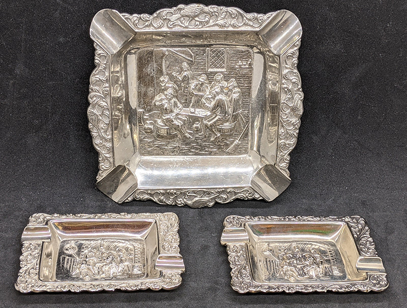 Silver Plated 3 Piece Ashtray Set