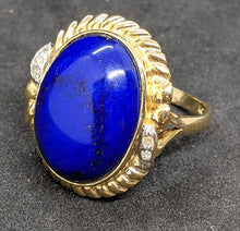 Load image into Gallery viewer, Beautiful 14 Kt Yellow Gold Lapis &amp; Diamond Ring - Size 9.25
