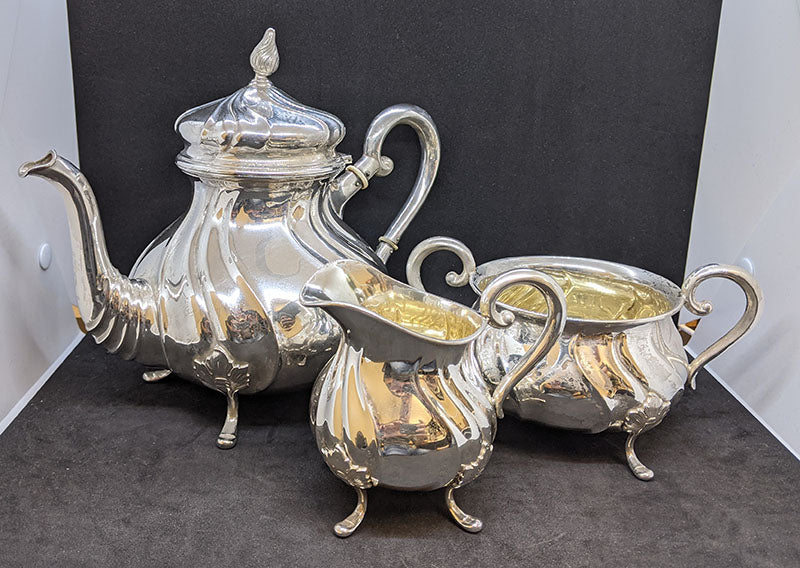 Vintage Danish 826 Silver Footed Teapot, Creamer & Sugar Bowl - Beautiful