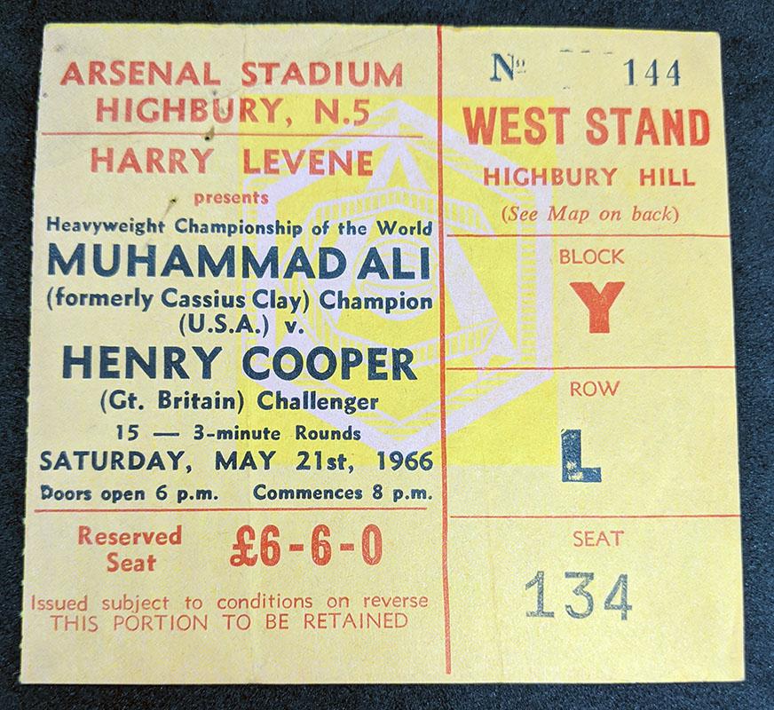 1966 Muhammad Ali vs Henry Cooper @ Arsenal Stadium in UK (Fight 2) Ticket