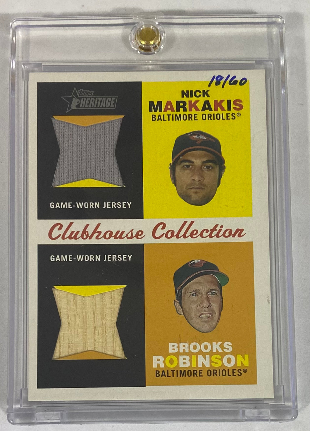 2009 Topps Heritage Duel Relics Nick Markakis and Brooks Robinson 18/60 #CCDR-MR