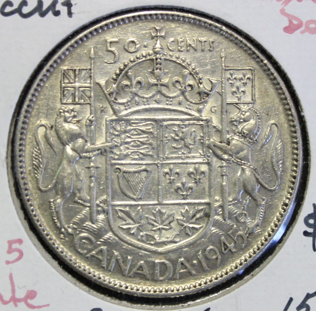 1945 Canada Silver Half Dollar E F