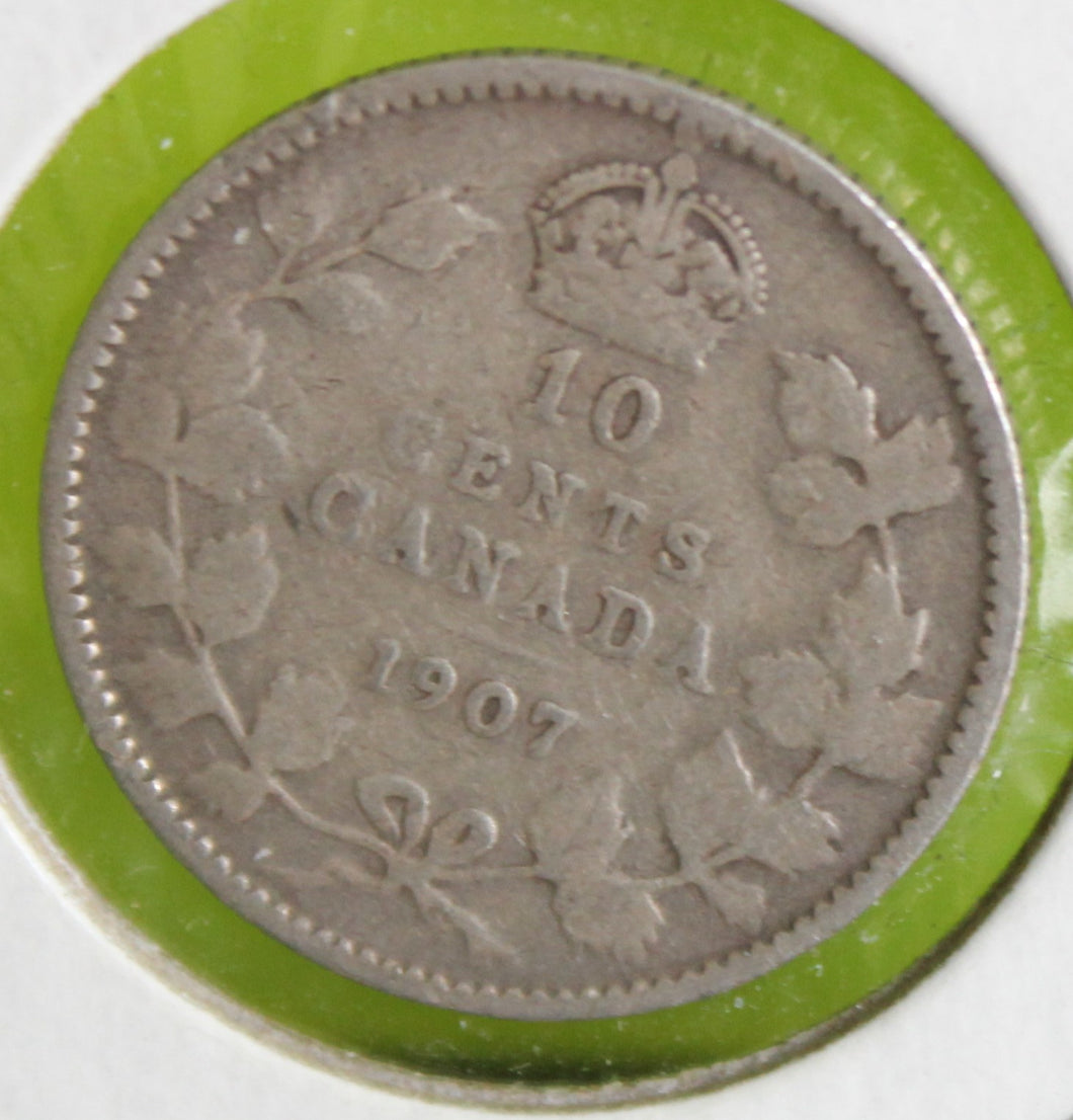 1907 Canada Sterling Silver Dime - V G