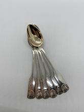 Load image into Gallery viewer, 6 Christian F. Heise Danish Silver Demitasse Spoons, Goldwash Bowl, Shell Detail
