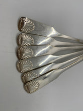 Load image into Gallery viewer, 6 Christian F. Heise Danish Silver Demitasse Spoons, Goldwash Bowl, Shell Detail
