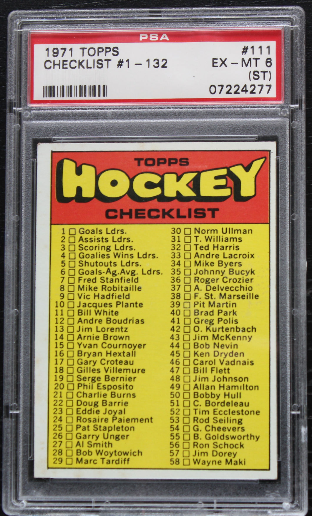 1971 Topps Hockey Checklist #1-132 PSA EX-MT 6 (ST)