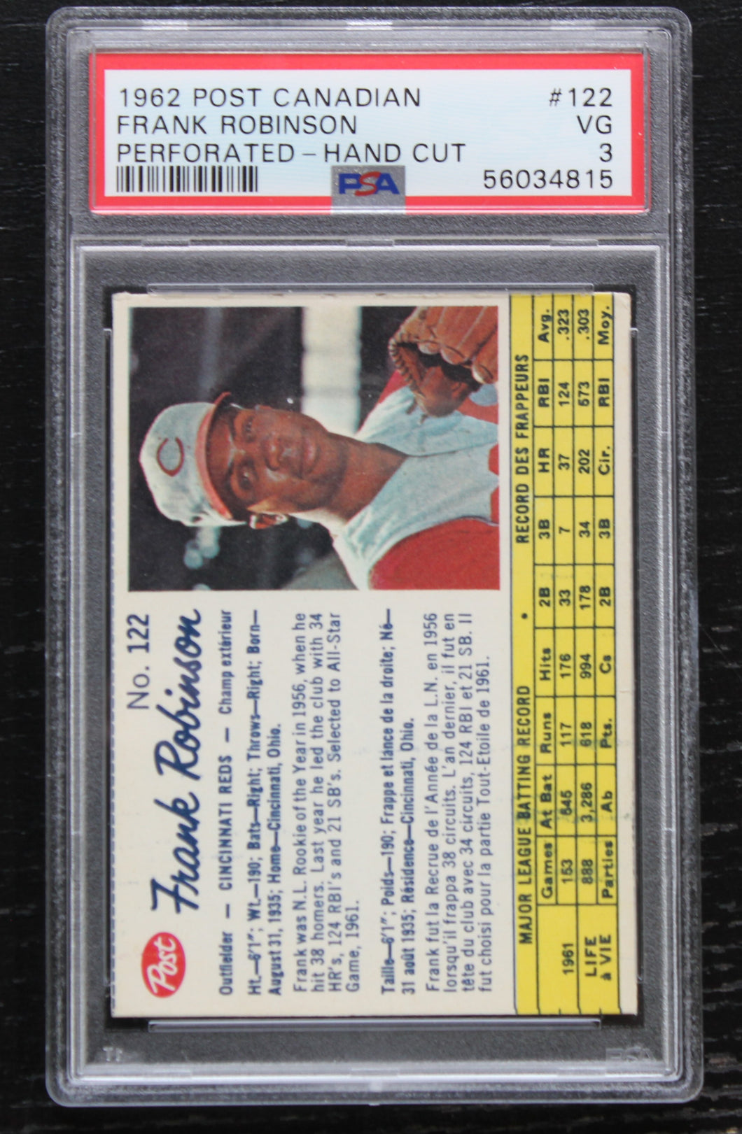 1962 Post Canadian Frank Robinson Perforated - Hand Cut #122 PSA VG 3