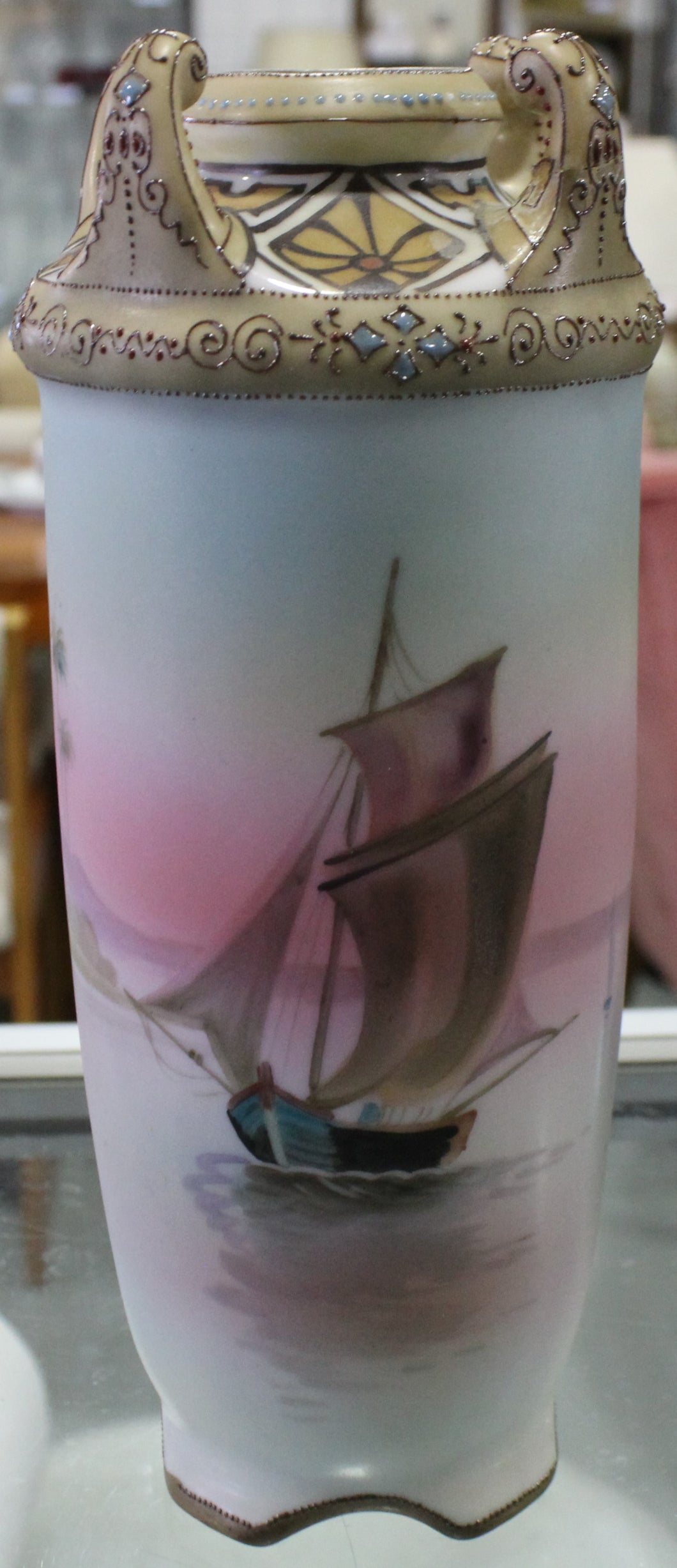Vintage Hand-Painted Import Nippon Vase w/ Sailboat Pattern