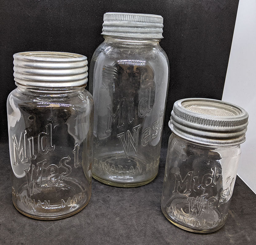 Vintage Lot of Mid West Glass Co. Canada Glass Jars - Quart, Pint & Half-Pint