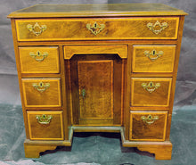 Load image into Gallery viewer, Georgian Burled Walnut &amp; Mahogany Kneehole Desk - With Key
