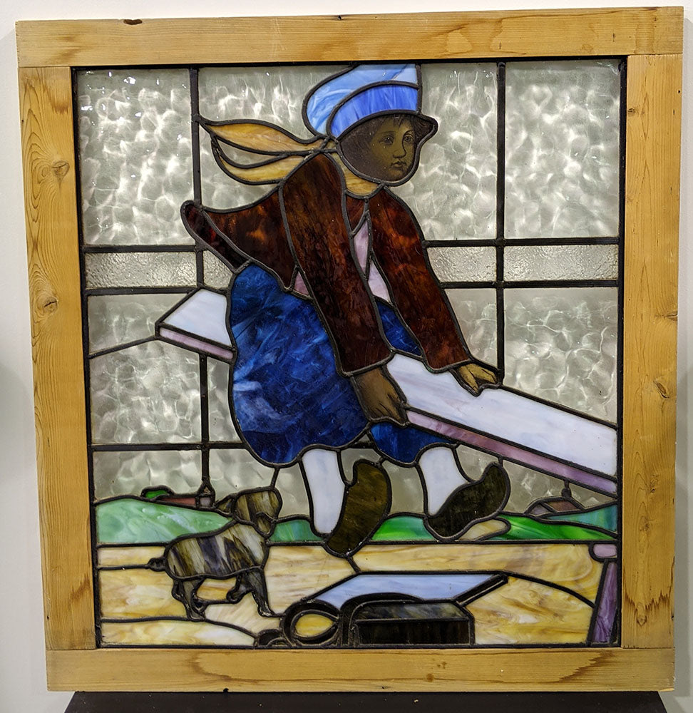 Leaded Glass Window - Amazing Colour - Child on See-Saw
