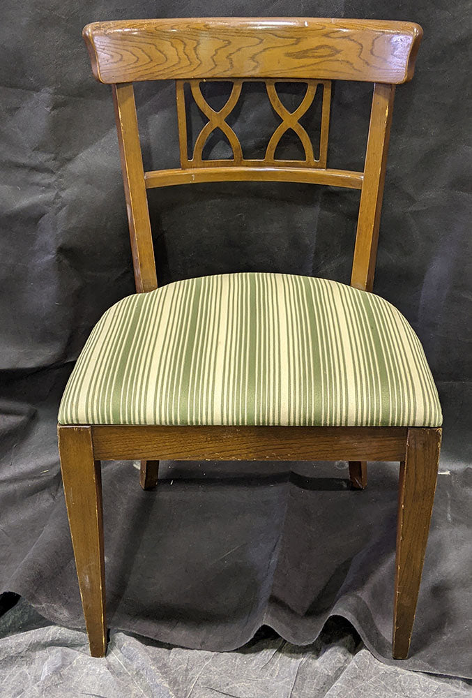 Beautiful Side Chair - Wood Frame - Green & Cream Fabric Seat