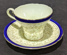 Load image into Gallery viewer, Aynsley Bone China Tea Cup &amp; Saucer -- Corset Shape - Cobalt Blue &amp; Twig
