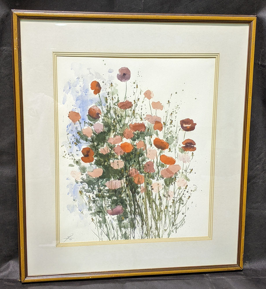 Framed Watercolour -- Poppies -- Artist Signed