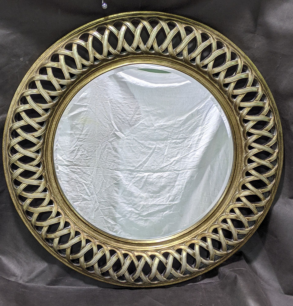 Large Round Decorative Mirror -- Wide Braided Design Border