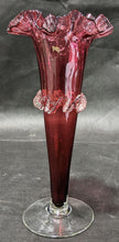 Load image into Gallery viewer, Cranberry Glass Vase, Hand Applied Ribbon Detail
