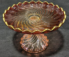 Load image into Gallery viewer, Vintage Amberlina Glass Small Pedestal Desert Stand, Scalloped Rim
