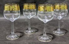 Load image into Gallery viewer, 4 Wide Gold Rimmed / Adorned Wine Glasses
