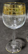 Load image into Gallery viewer, 4 Wide Gold Rimmed / Adorned Wine Glasses
