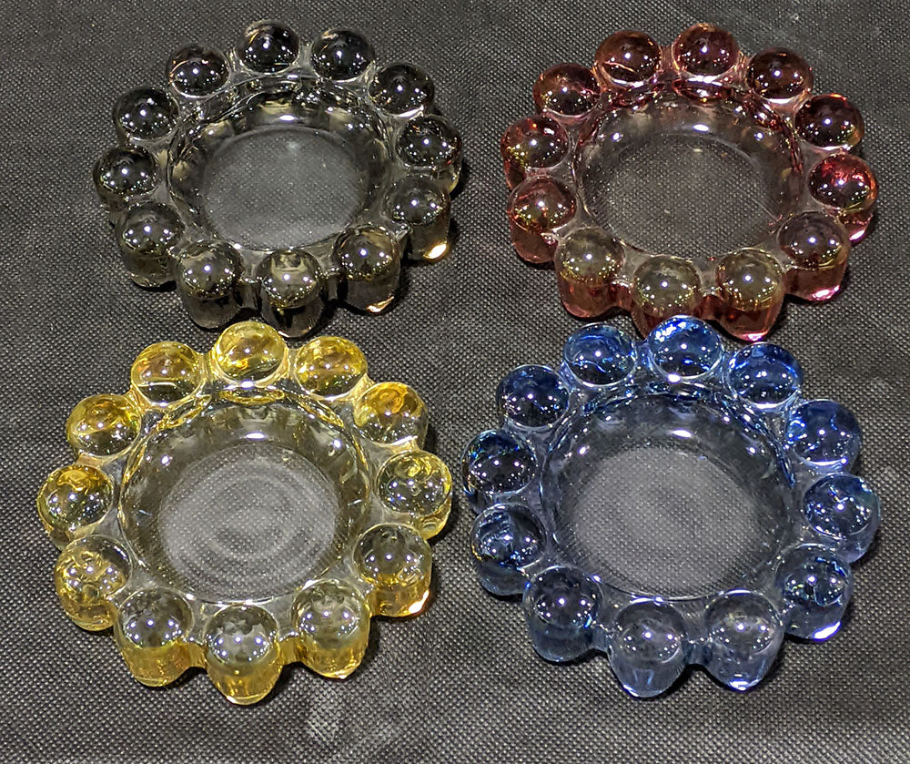 4 Vintage Mid Century Bubble Ball Glass Ashtrays - 4 Colours