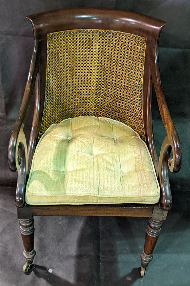 Vintage Mahogany Caned Back Chair on Castors