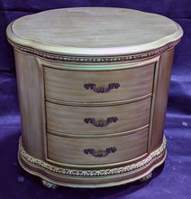 Load image into Gallery viewer, Gold Tone Oval Bombe Table with 3 Drawers
