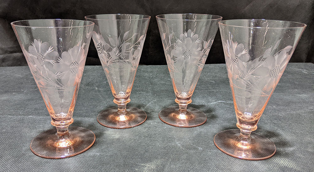 4 x 1950’s Pink Pedestal Juice Glasses
