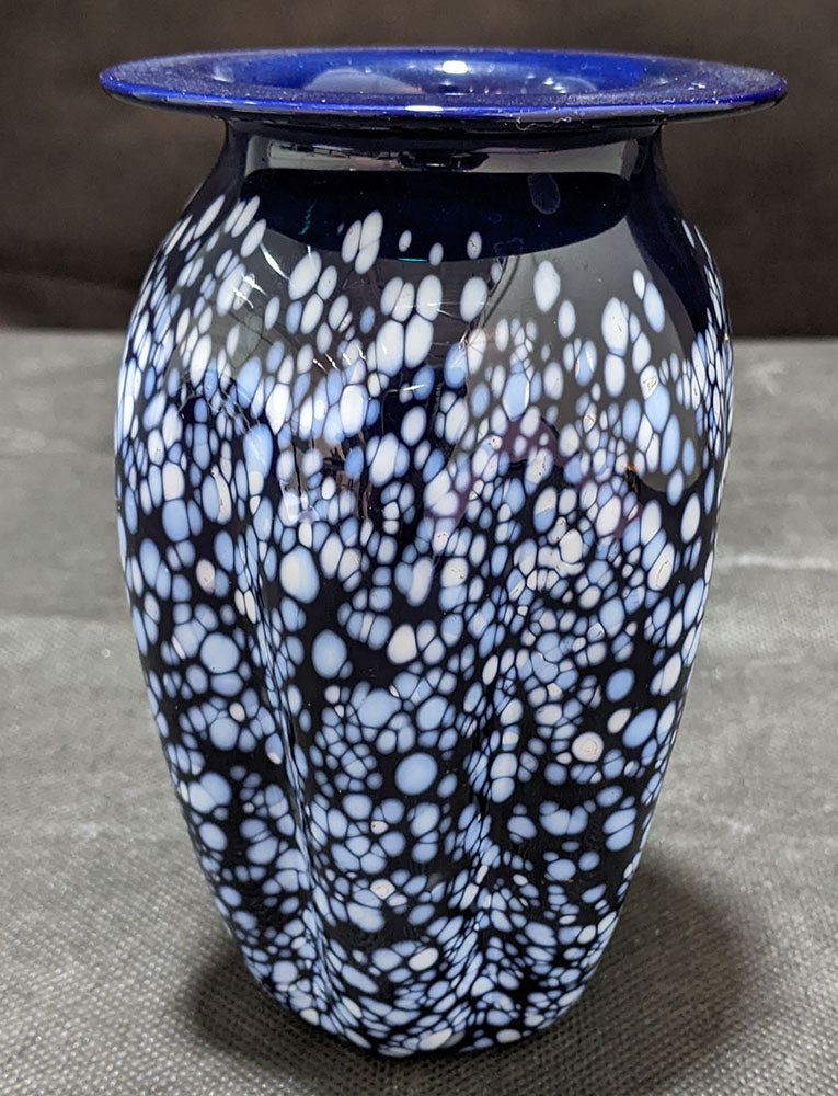 Pretty Blue & White Art Glass Vase - Signed by P. Stanley '92