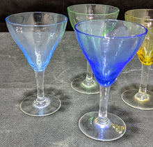 Load image into Gallery viewer, 4 Colourful Bowl Stemmed Sherry Glasses
