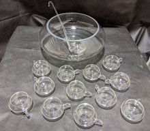 Load image into Gallery viewer, Large Glass Punch Bowl, 12 Glasses &amp; Ladle
