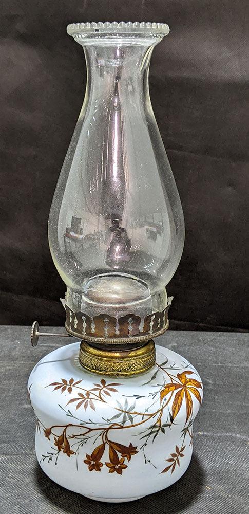 Painted Ceramic Base Oil Lamp, with Chimney