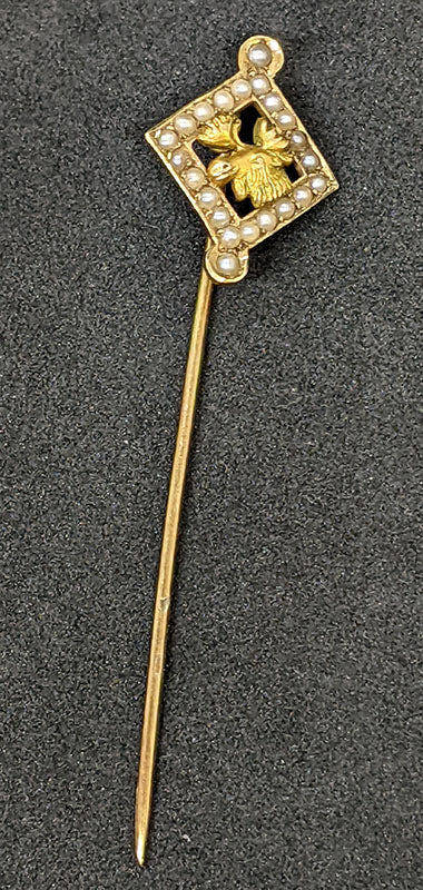 14 Kt Yellow Gold Moose Within Seed Pearl Stick Pin