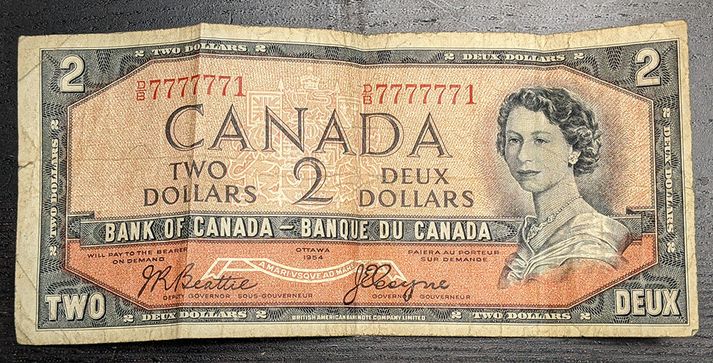 1954 Bank of Canada Devil's Face Bank Note - 7777771 Serial #!!!