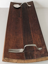 Load image into Gallery viewer, Hand Made Serving Tray Made From Wine Barrel With Silver Plate Cutlery Handles
