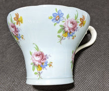 Load image into Gallery viewer, Aynsley Powder Blue Tea Cup &amp; Saucer Roses Corset Shape
