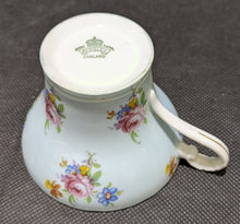Load image into Gallery viewer, Aynsley Powder Blue Tea Cup &amp; Saucer Roses Corset Shape
