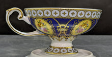Load image into Gallery viewer, Sovereign Fine China Stunning Tea Cup and Saucer Cobalt Blue, Gold and Roses
