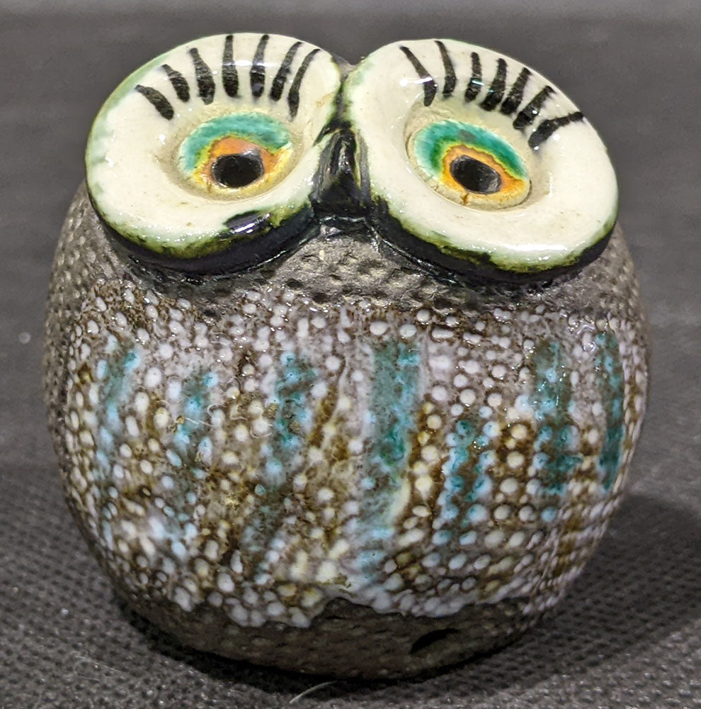 Small Ceramic Owl Figurine, Big Eyes — RH signed