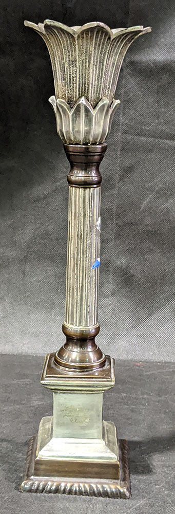 Silver & Brown Tone Tall, Mantle / Altar Candle Stick Holder - 15.5