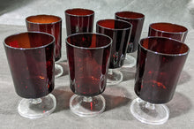 Load image into Gallery viewer, 8 LUMINCARC - France - Cranberry to Clear Pedestal Glasses
