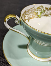 Load image into Gallery viewer, AYNSLEY Fine Bone China Corset Tea Cup &amp; Saucer - Green &amp; Gold
