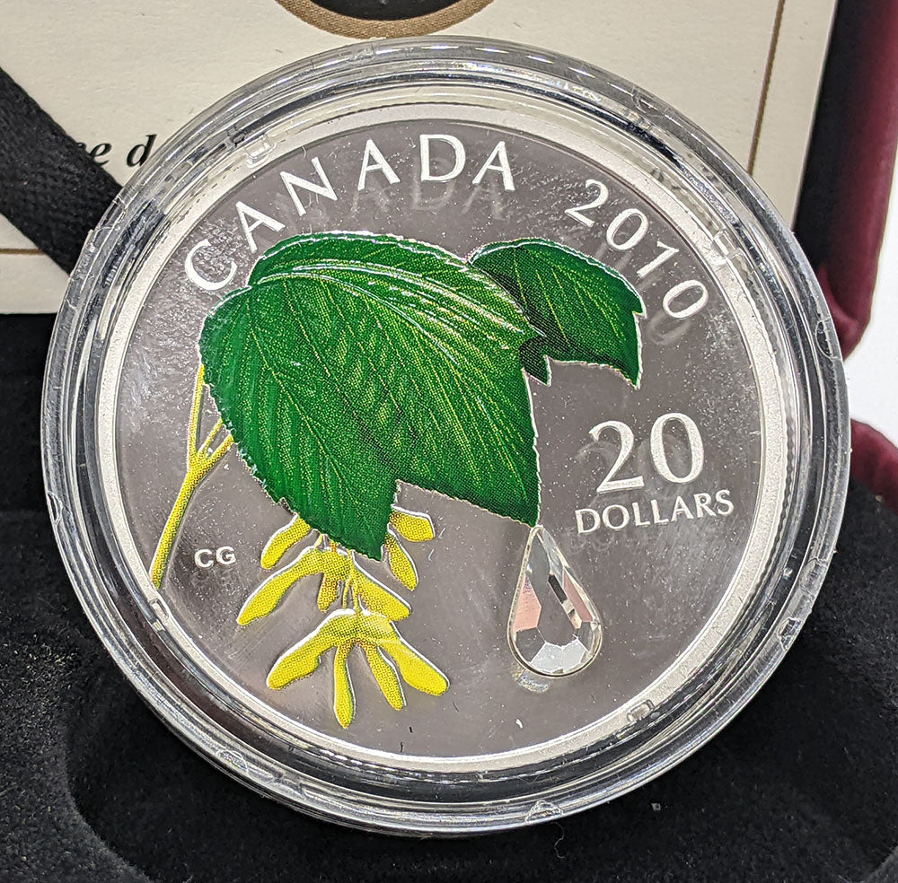 2010 Canada $20 Fine Silver Coin - Maple Leaf Crystal Raindrop