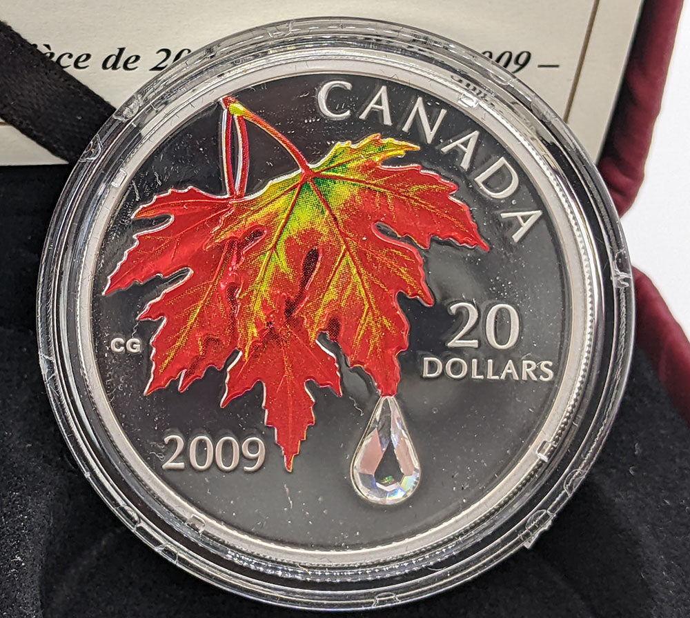 2009 Canada $20 Fine Silver Coin - Autumn Showers Crystal Raindrop