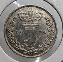Load image into Gallery viewer, 1879 Great Britain - UK - 3 Pence Coin
