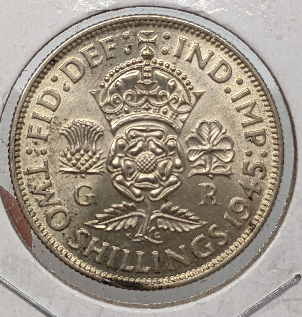 1945 Great Britain - UK - Silver 2 Shillings Coin