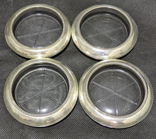 Load image into Gallery viewer, 4 Sterling Silver Rimmed Glass Coasters by Whiting
