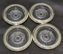 Load image into Gallery viewer, 4 Sterling Silver Rimmed Glass Coasters
