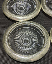 Load image into Gallery viewer, 4 Sterling Silver Rimmed Glass Coasters
