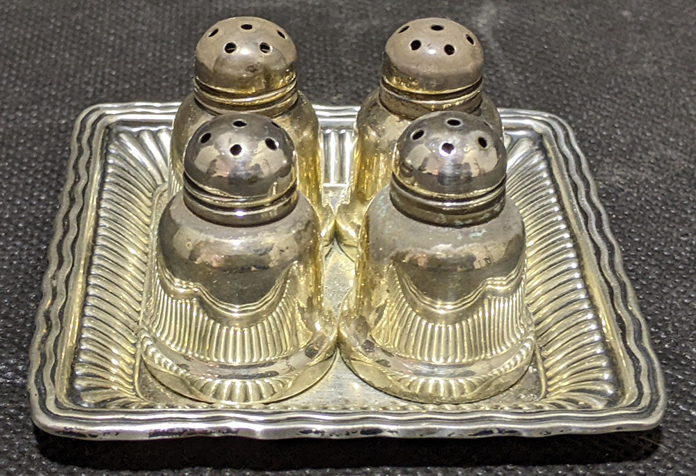 Small Sterling Silver Salt & Pepper Shakers With Tray